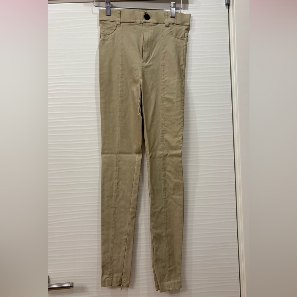 Zara Stylish Tan Skinny Pants with Zipper at bottom